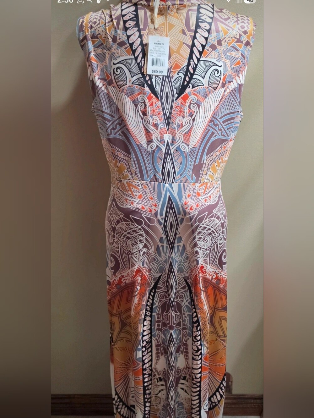 $60 New Boho Printed V-Neck Women’s Dress in Brown & Blue Sz L - Picture 9 of 11